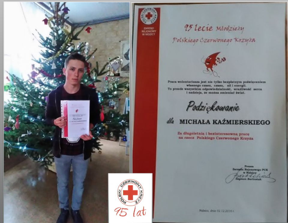 Odznaczenie dla naszego kolegi-honorowego dawcy krwi i wolontariusza Polskiego Czerwonego Krzyża