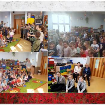 Harcerze i zuchy z wizytą w Przedszkolu Katolickim w Skawinie.