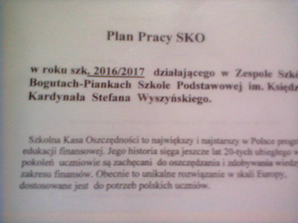 Opracowanie Planu Pracy SKO na rok szk. 2016/2017